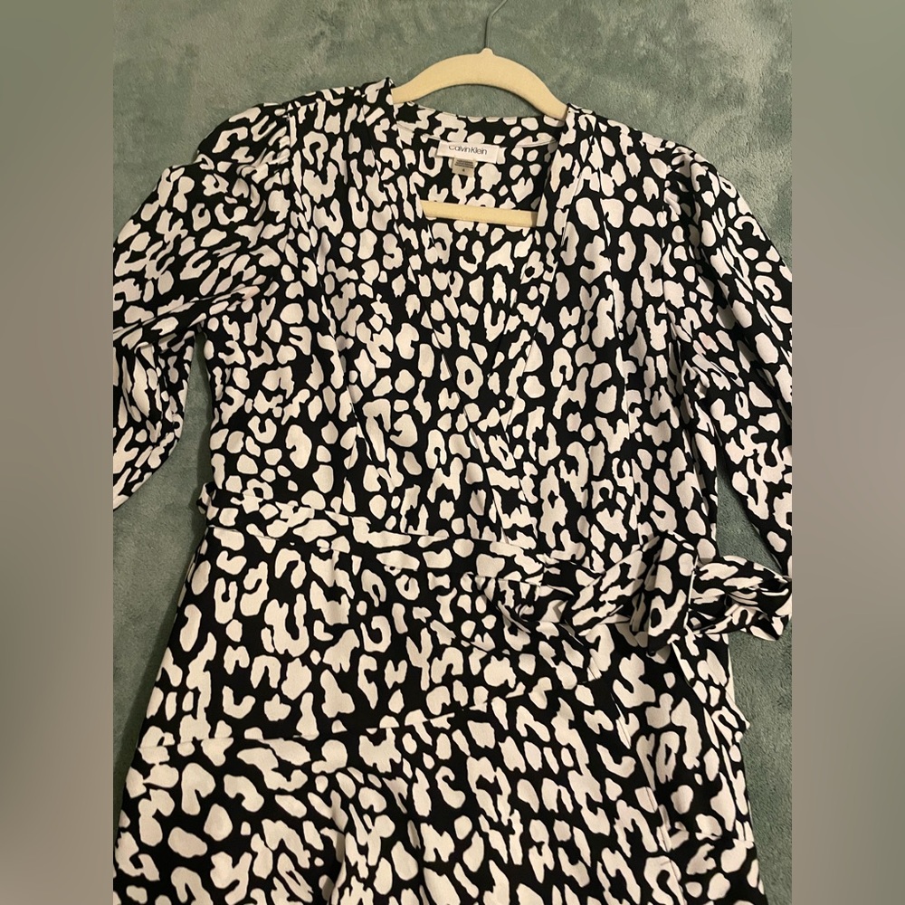 Calvin Klein Wrap Waist Long Ruffle Women's Patterned Dress